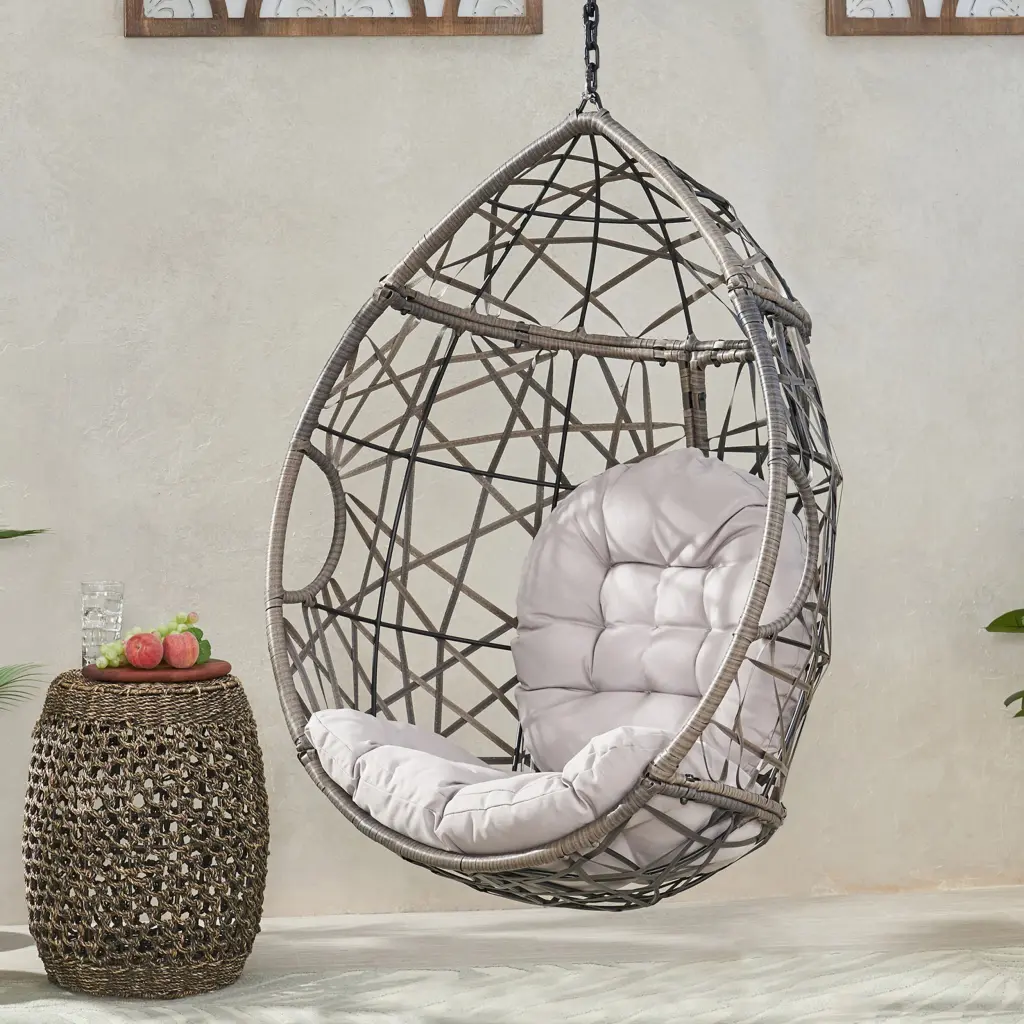 Marlin Hanging Egg Chair Binquireet Grey Pe Rattan Iron Waterproof Fabric nh-purenest