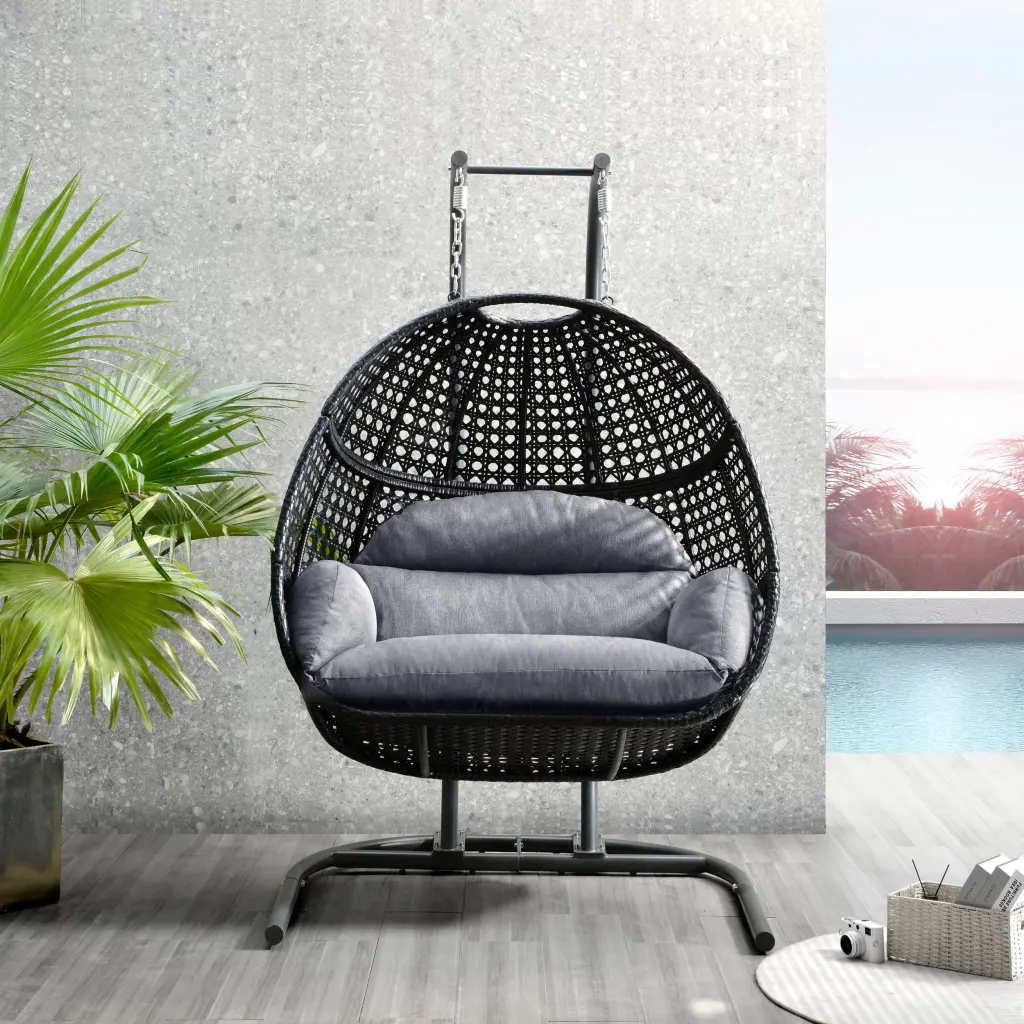 Patio PE Rattan Double Swing Chair Stand Two Person Hanging Chair Outdoor Relaxation w1241 artisan furniture