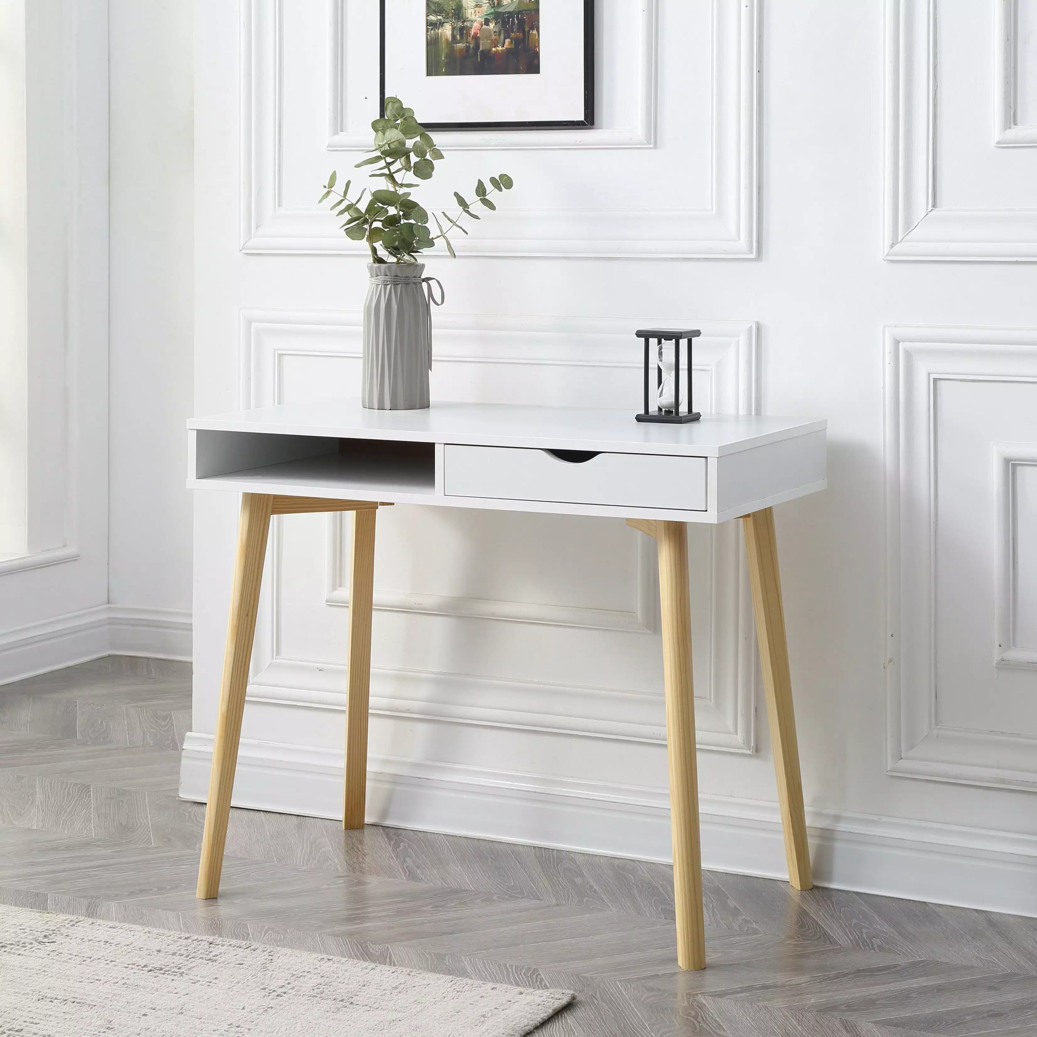 AC Pacific Contemporary White Austin Hardwood Home Office Desk