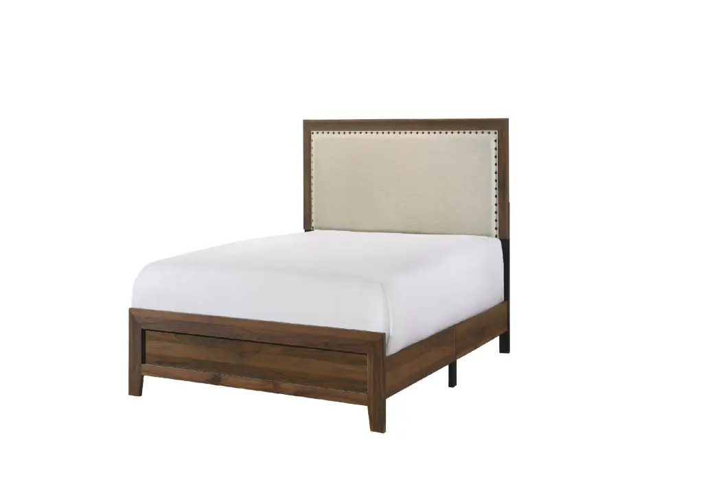 Brown Cherry Finish Fabric Upholstered Headboard Tufted Trim Twin Size kanepe