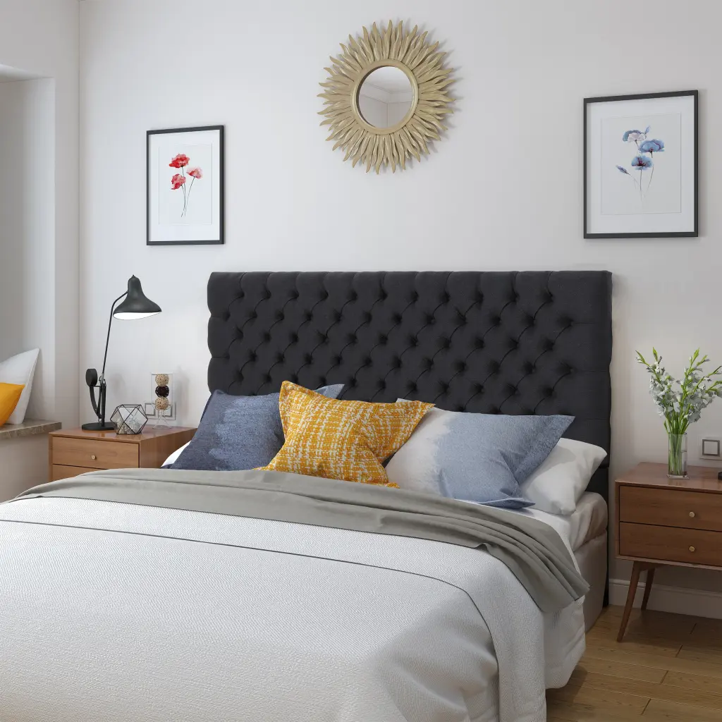 Bierman Headboard Queen Size Charcoal Grey Fabric Bed Frame Attachment nh-sunfay