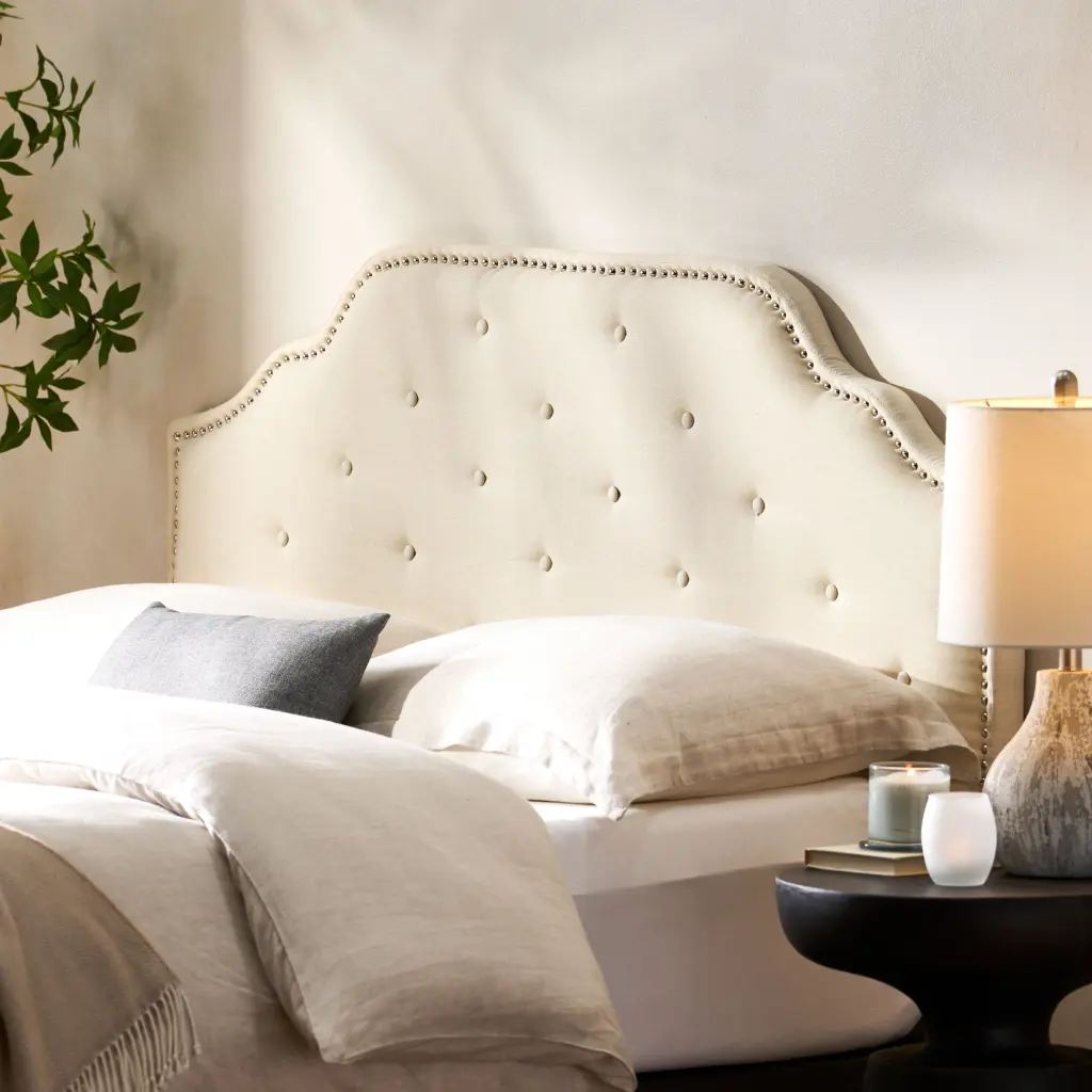 Queen & Full Sized Headboard Beige Fabric Upholstered Bed Frame nh-sunfay