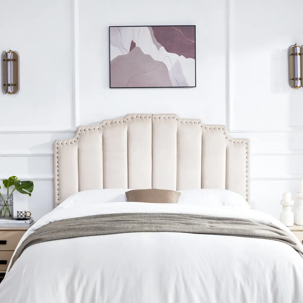 Mid Century King Size Headboard Velvet Upholstered Tufted Bed Frame Wooden Legs xichen indoor furniture co.- ltd