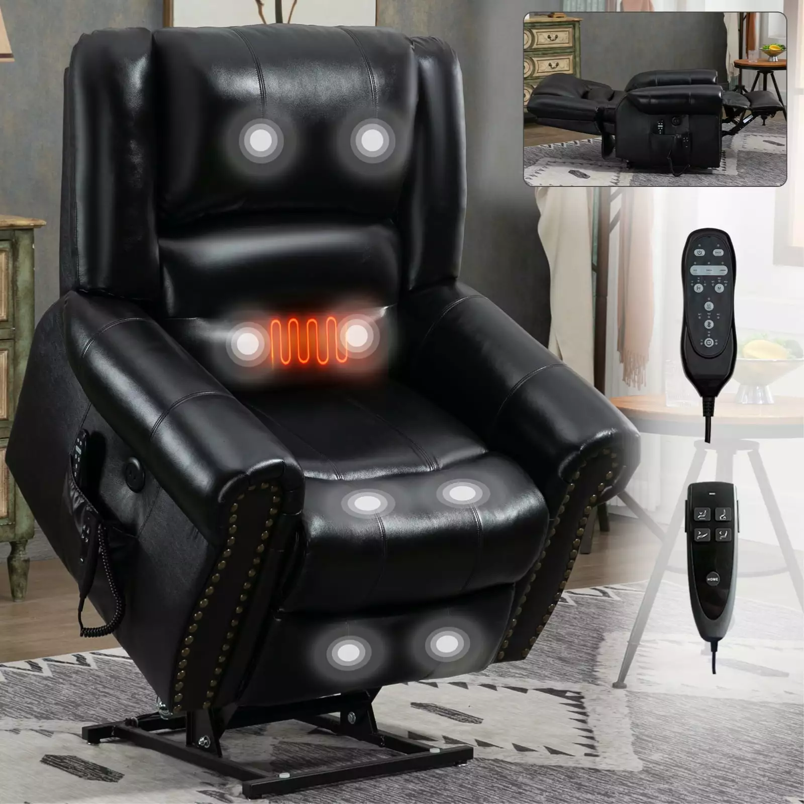 CoSoTower Power Lift Recliner Chair Heat Massage Dual Motor Genuine Leather Heavy Duty Up to 350 Lbs