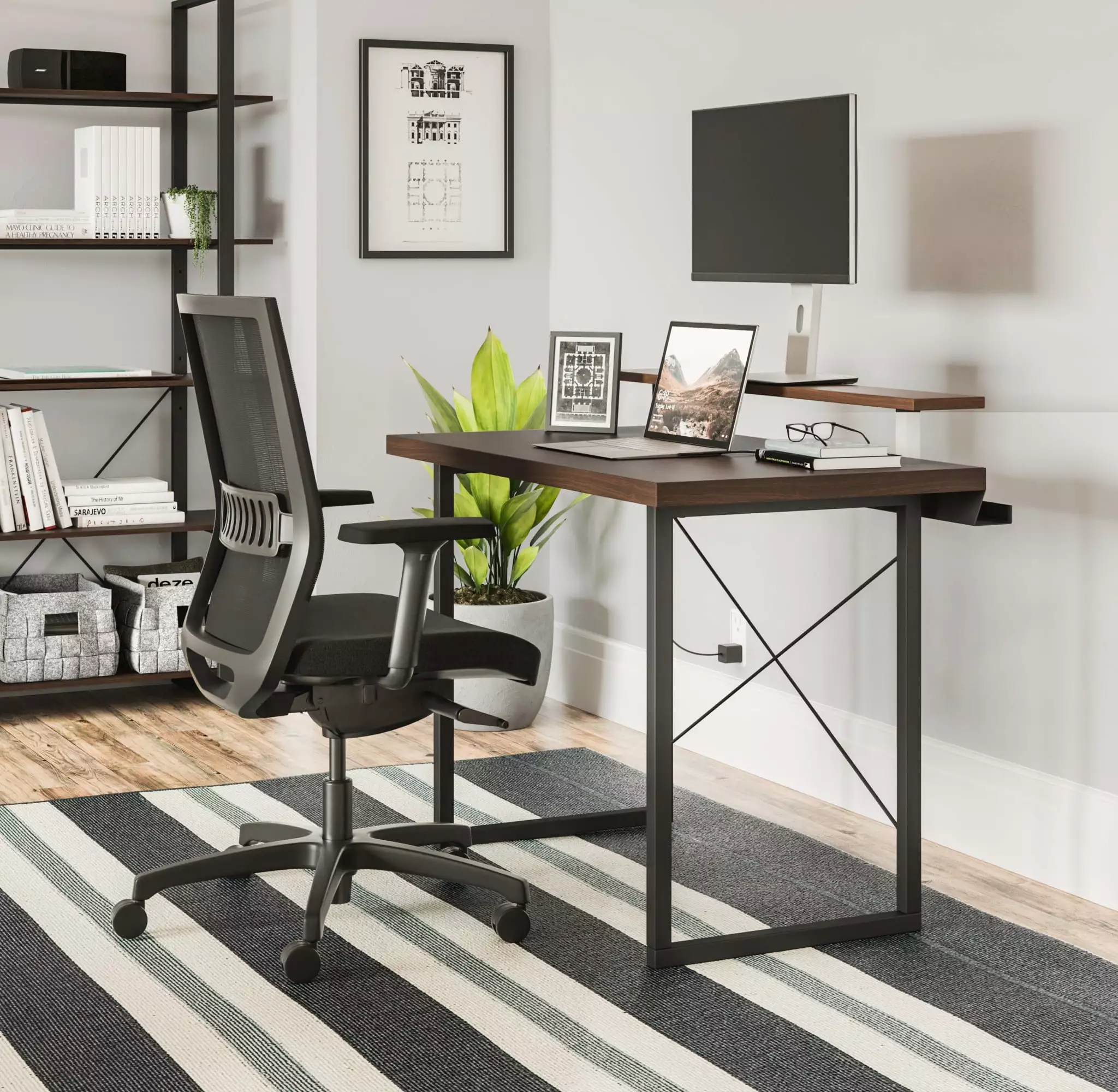Merge Brown Desk Monitor Stand Homestyles Modern Home Office Desk Storage