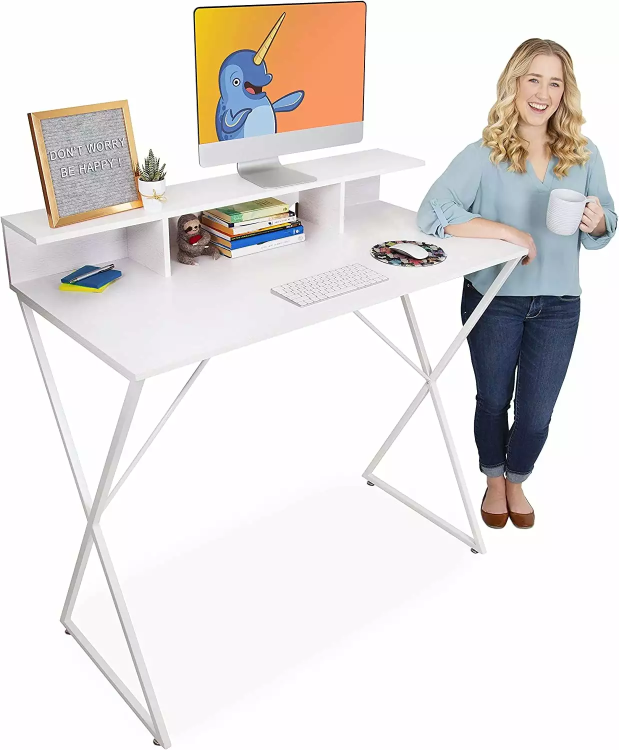 Stand Steady Joy Standing Desk Shelf and Built- Storage Cubbies 48 x 42 Inch White