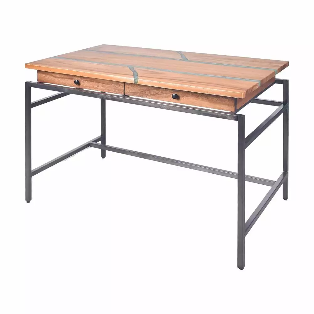 Tamra Natural Acacia Wood Top and Metal Base Home Office Desk Steve Silver Company