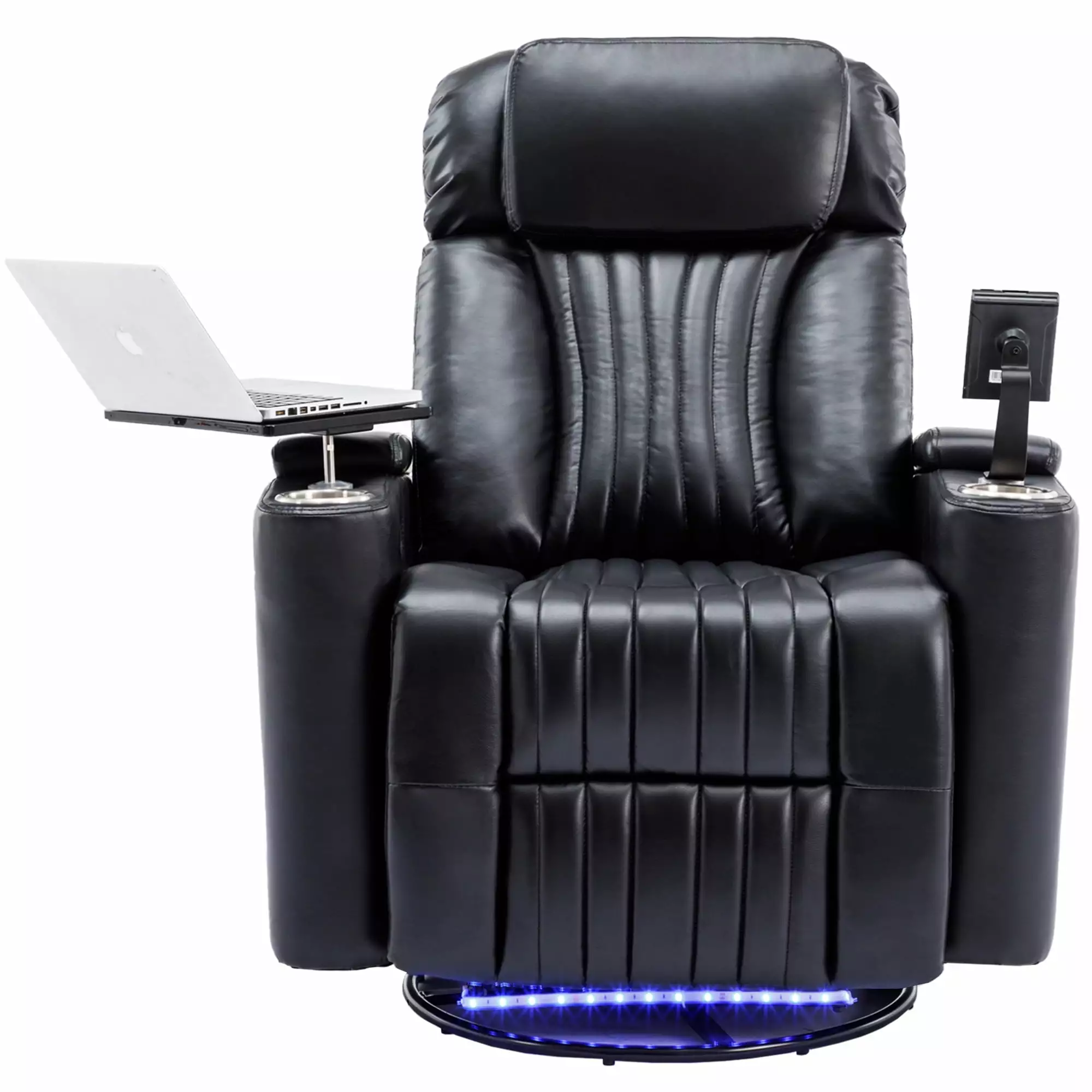 270° Power Swivel Recliner Hidden Arm Storage LED Light and Cup Holders ANTFURN