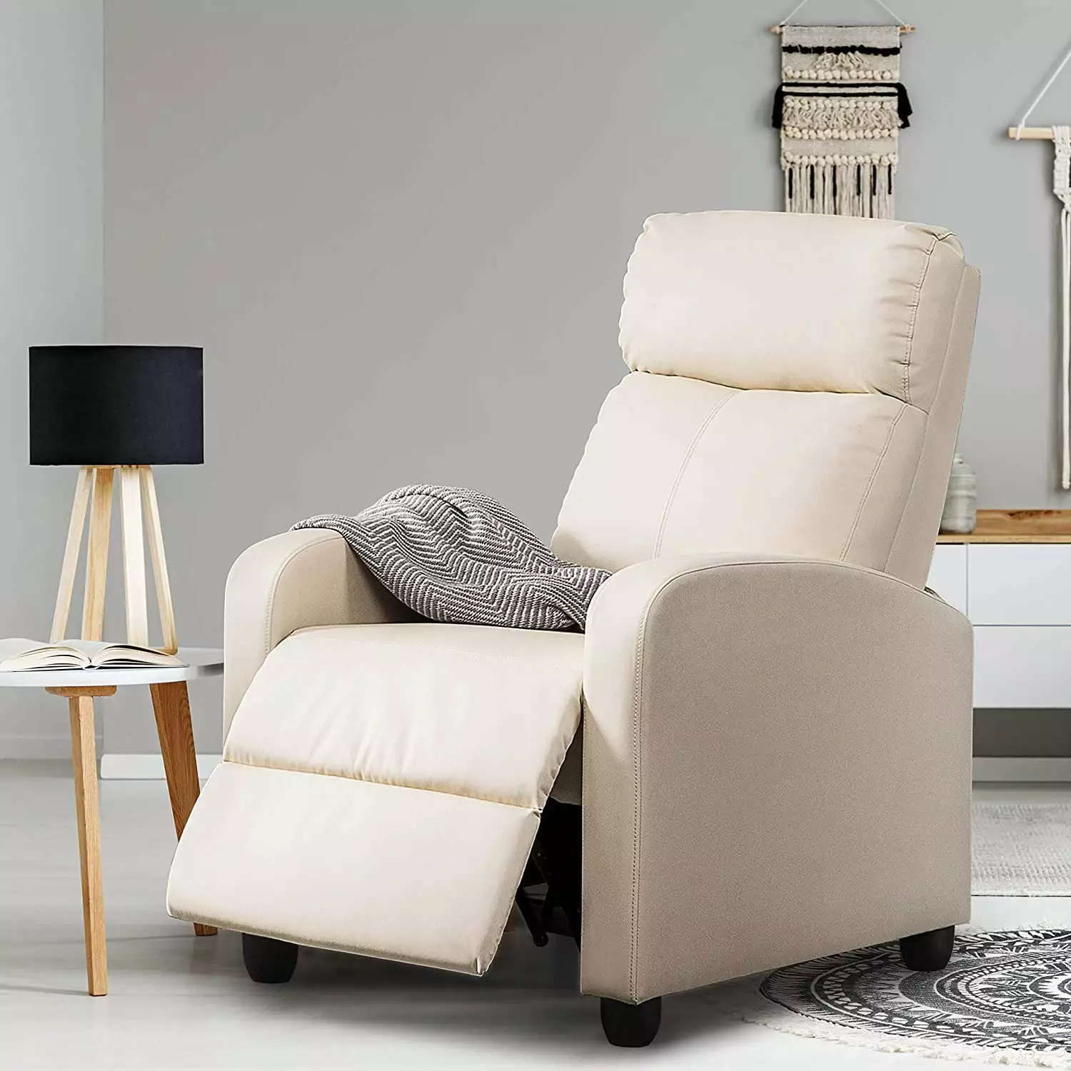 PU Leather Recliner Sofa Pocket Spring Adjustable Home Theater Seating Beige common