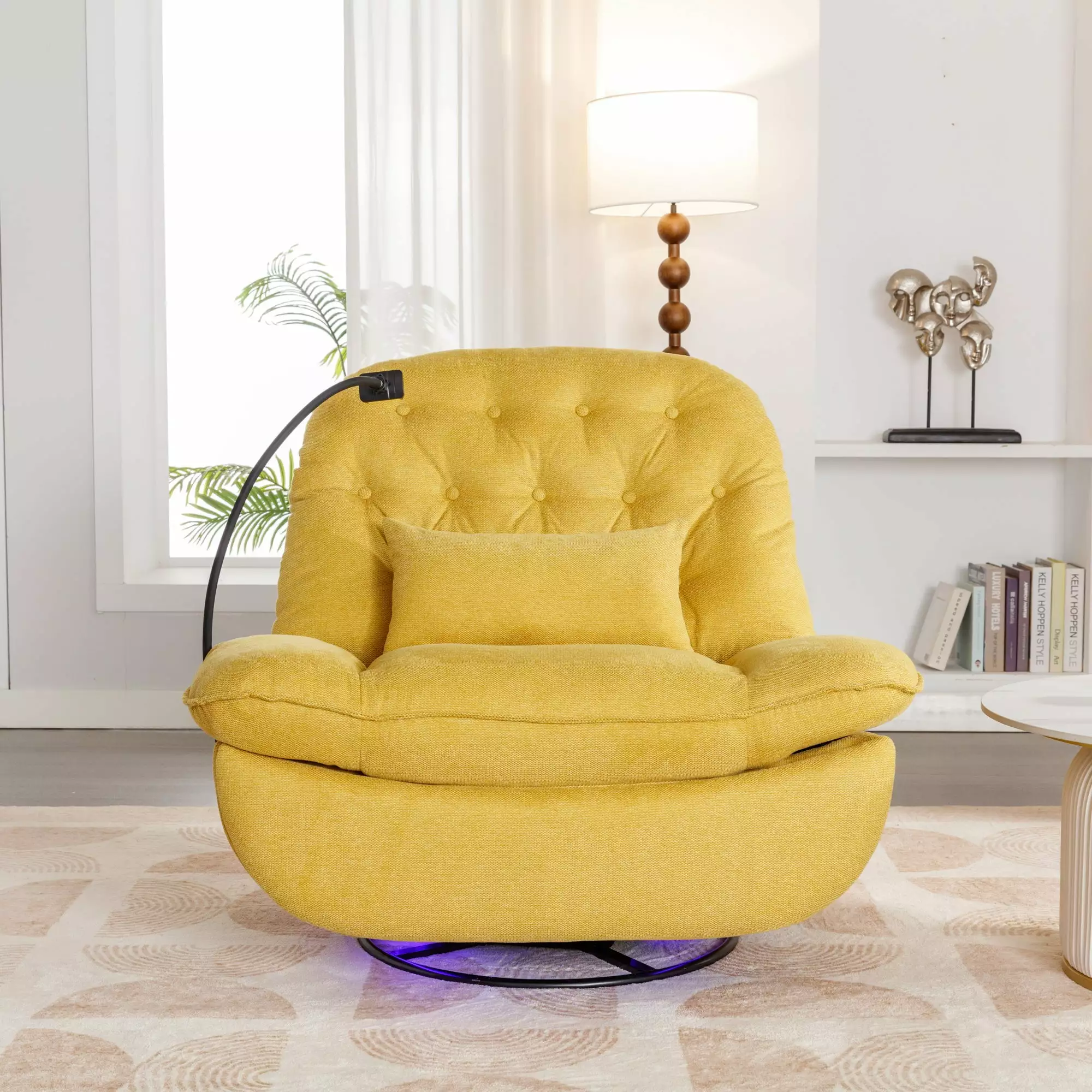 Roxie 270 Degree Swivel Power Recliner Voice Control - Yellow - Advanced Home Theater Seating Go Green Woods