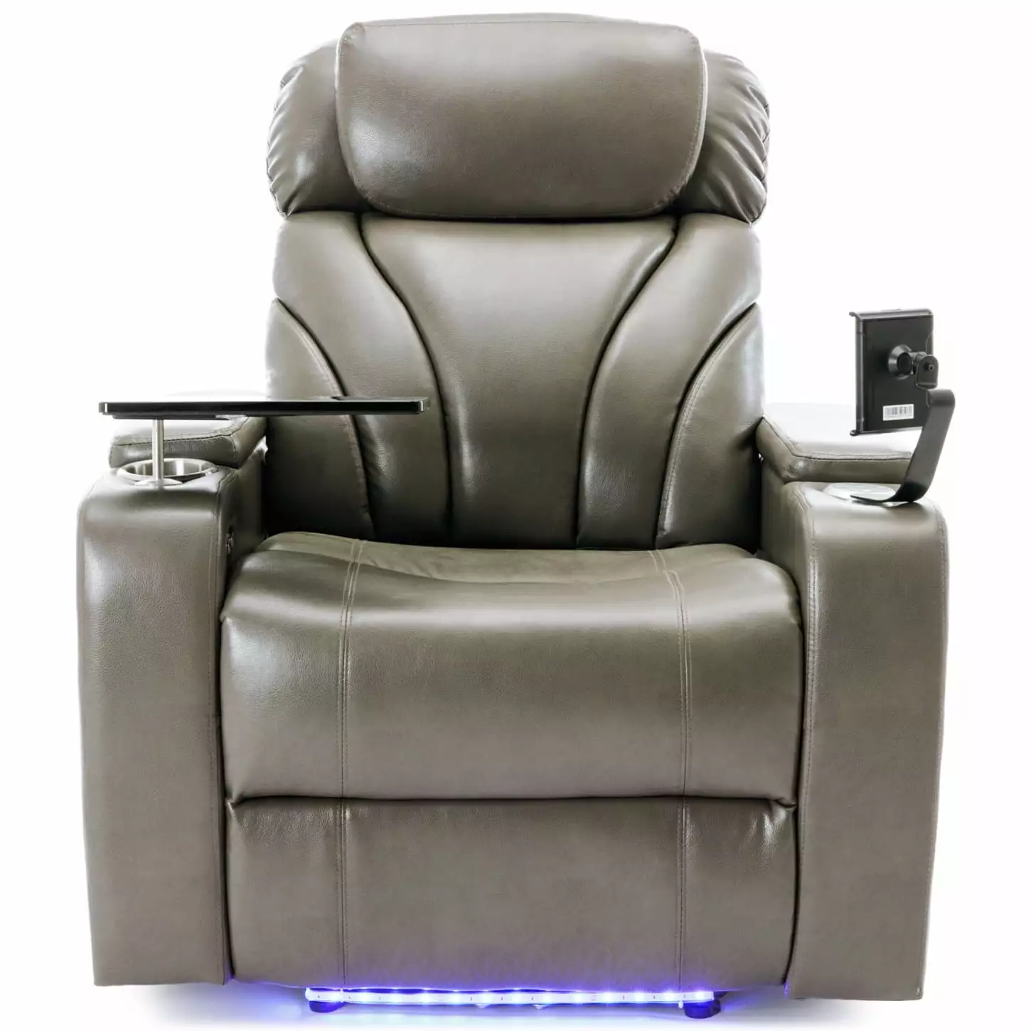 Grey Power Motion Recliner USB Charging and Hidden Arm Storage - Plush Home Theater Seating HATNOKIL