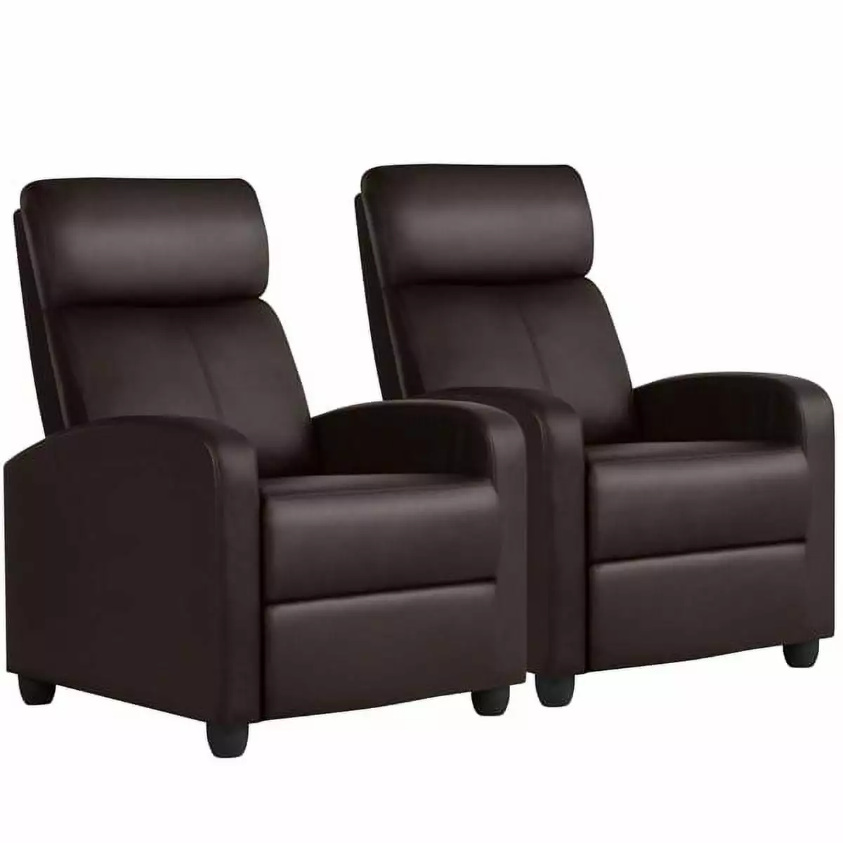 Topeakmart 2pcs Adjustable Recliner Chair PU Leather Reclining Sofa Pocket Spring Home Theater Brown