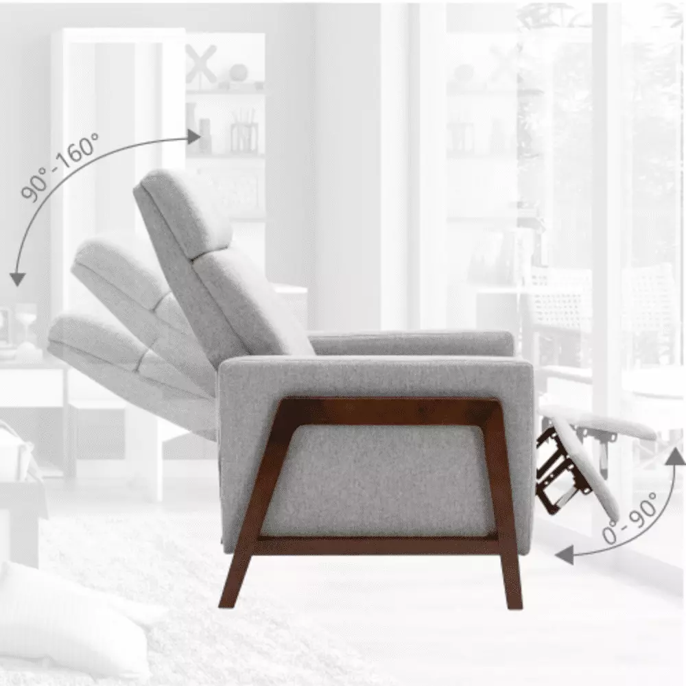 Wood-Framed Upholstered Recliner Chair Adjustable Home Theater Seating Thick Cushion Gray YRWL