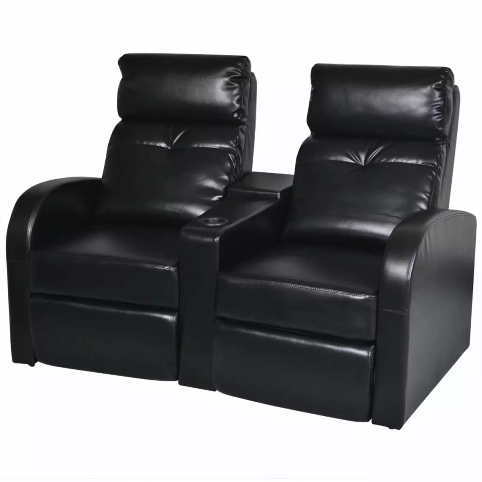 Dcenta 2-Seater Home Theater Recliner Sofa Black Faux Leather - Reclining Movie Theater Seating