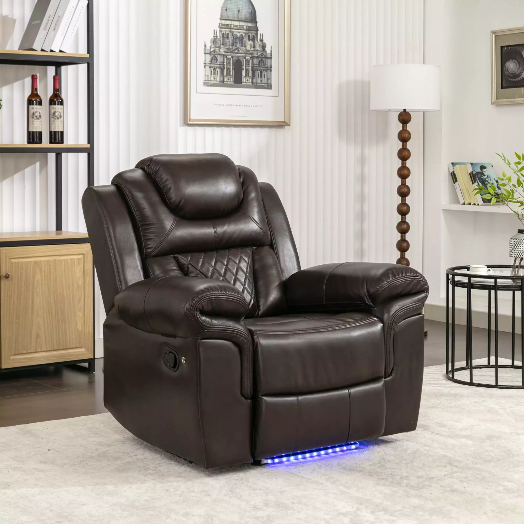 DeeHome Home Theater Seating Manual Recliner Chair LED Light Strip Living Room and Bedroom Brown