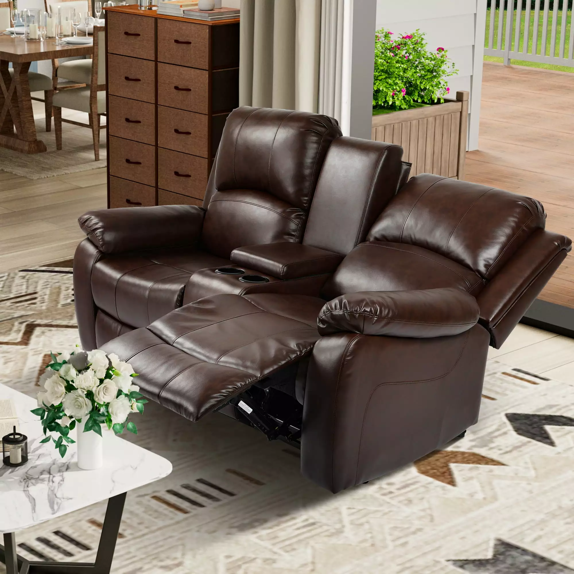 Dextrus Double Recliner Loveseat Manual Dual Sofa Loveseat Home Theater Seating Built- Storage Console