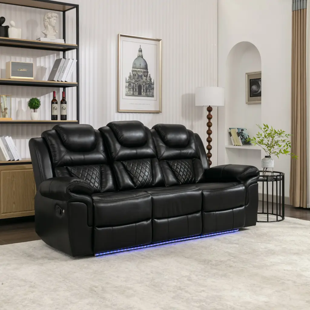 Home Theater Seating Manual Recliner Chair Center Console and LED rnb