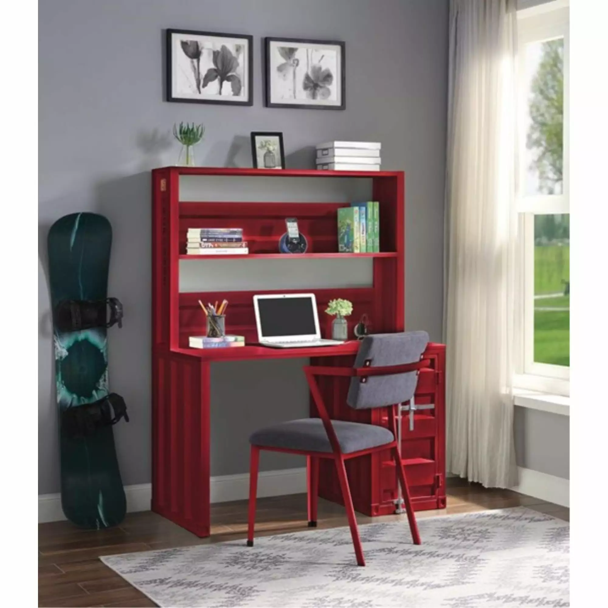 Ergode Desk & Hutch Red - Compact Office Furniture