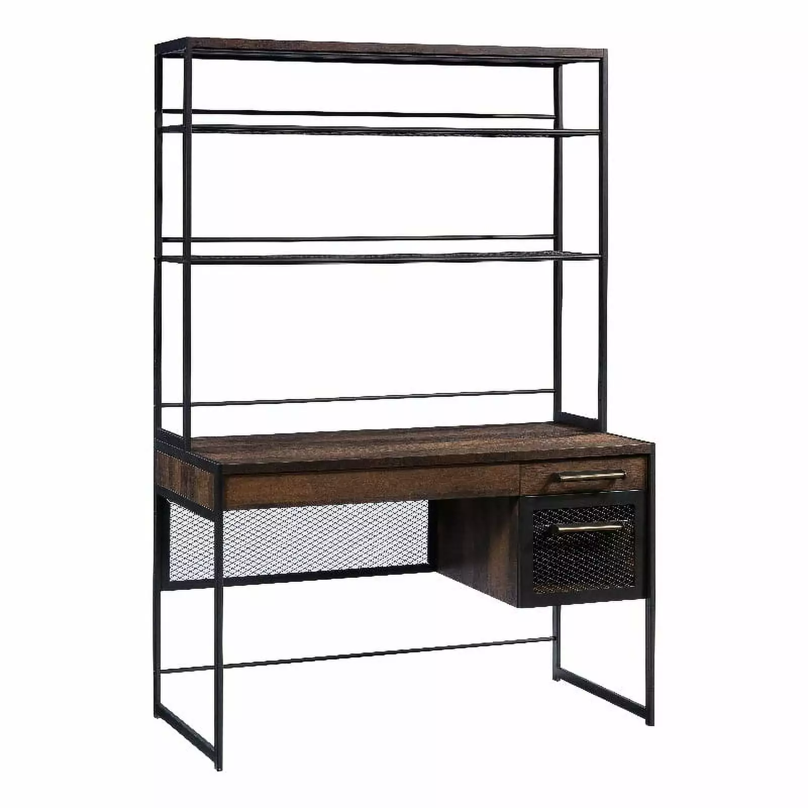 Pemberly Row Engineered Wood Computer Desk Hutch Barrel Oak Finish
