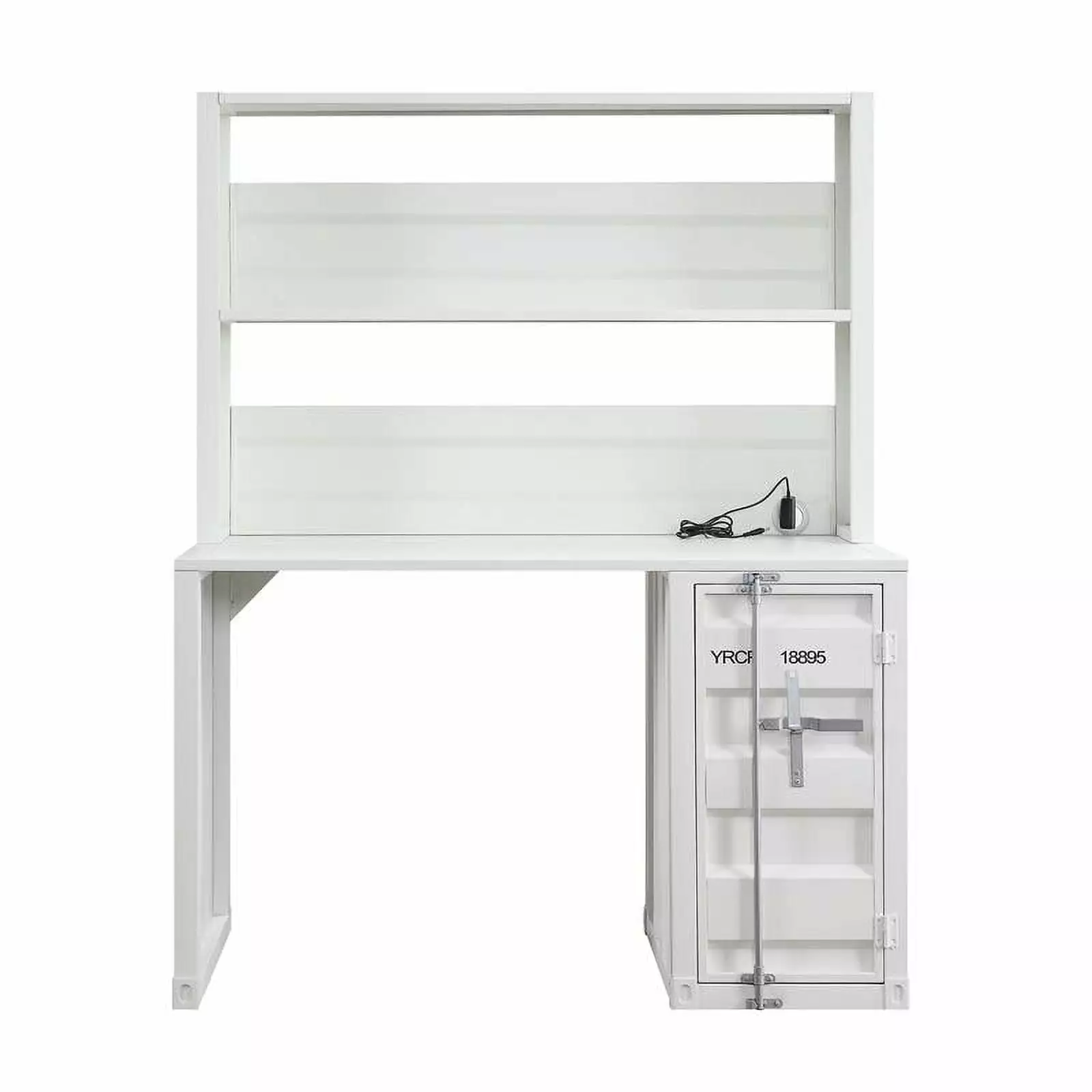 DeeHome ACME Cargo Desk & Hutch White 37887 - Industrial Style Office Furniture