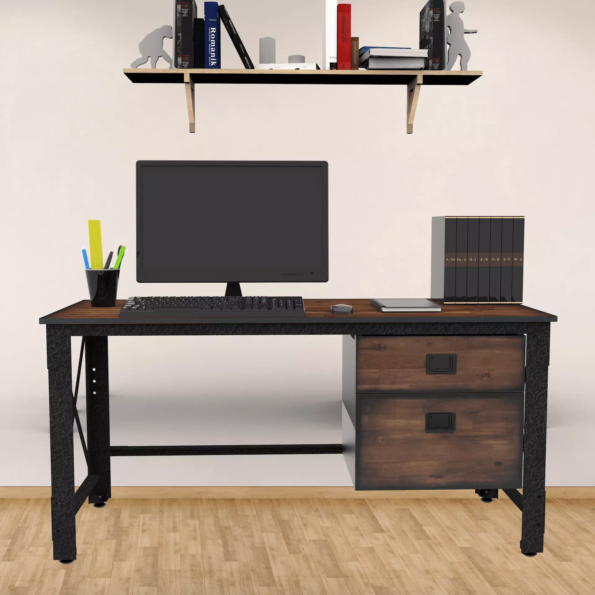 Duramax Jackson 62 Industrial Metal Wood Desk Drawers - Modern Office Workstation