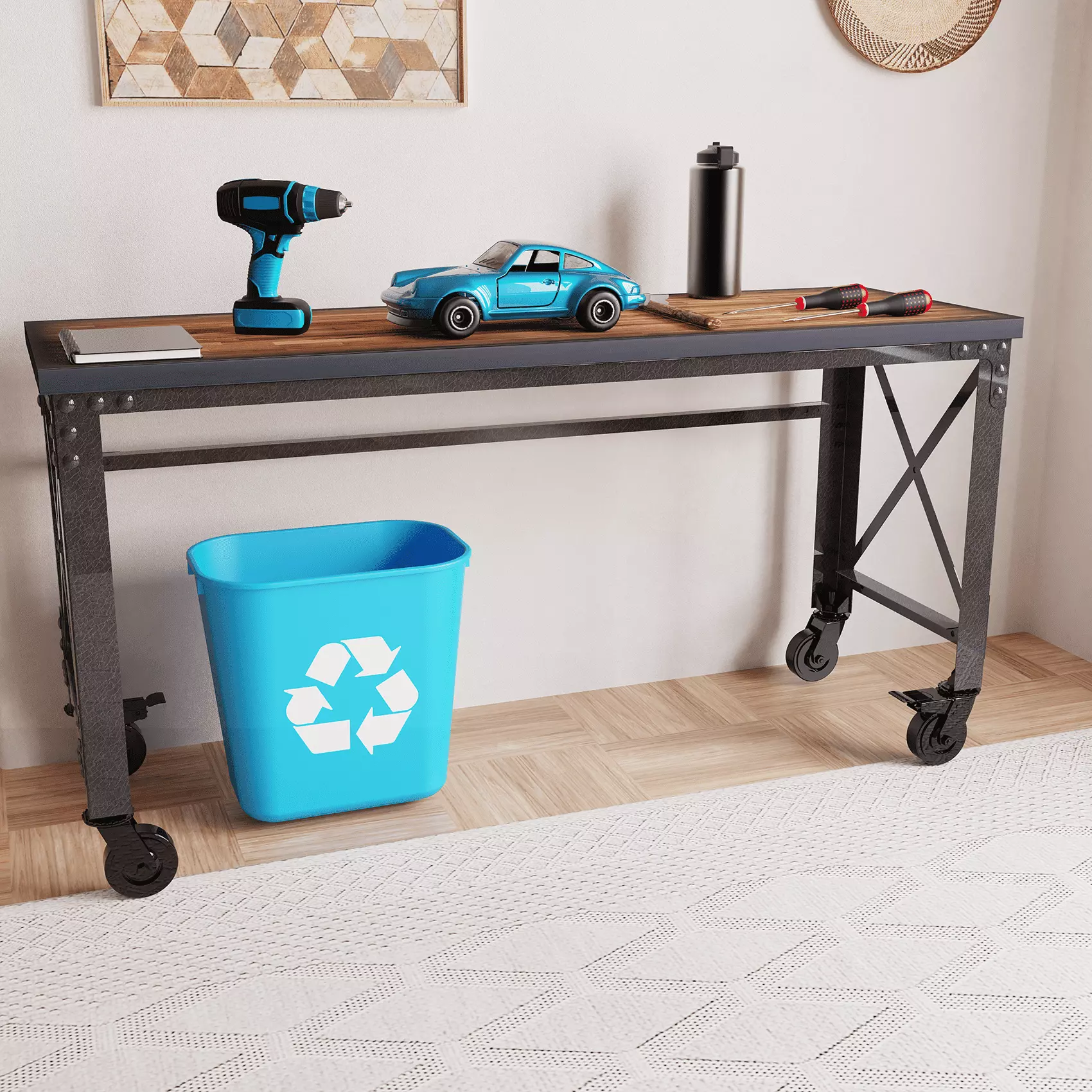Duramax Rolling Industrial Desk Wooden Top 72 Inches x 24 Inches