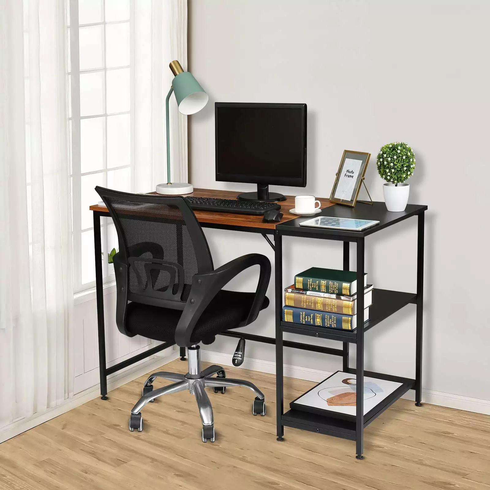 EasingRoom Industrial Modern Computer Desk 2 Shelves Home Office FCH