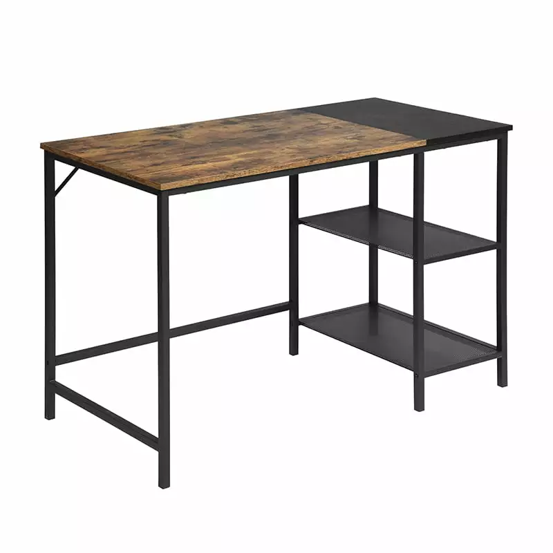 Homycasa Rustic Brown and Black Industrial Corner Desk Storage Shelves FurnitureR
