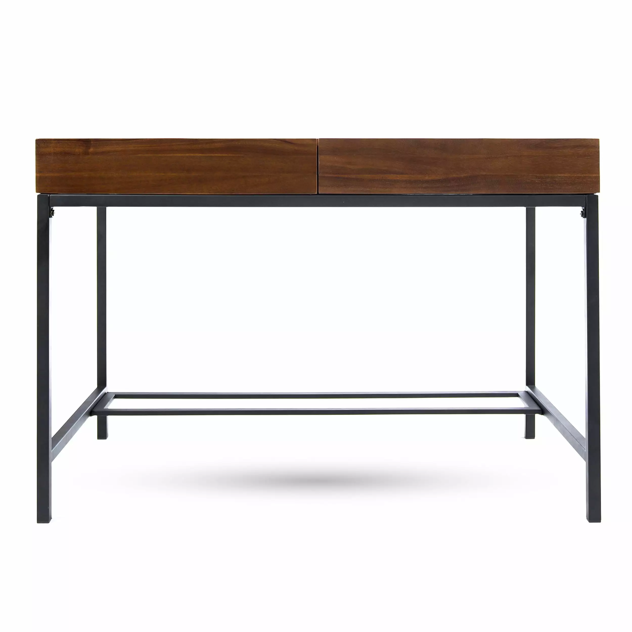 GDF Studio Elrod Industrial Desk - Dark Oak Acacia Wood Storage Desk Rustic Metal Iron Accents GDFSTUDIO