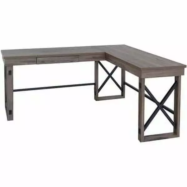 Lorell L-Shaped Industrial Desk Sturdy Metal Frame Office Desk Home or Office