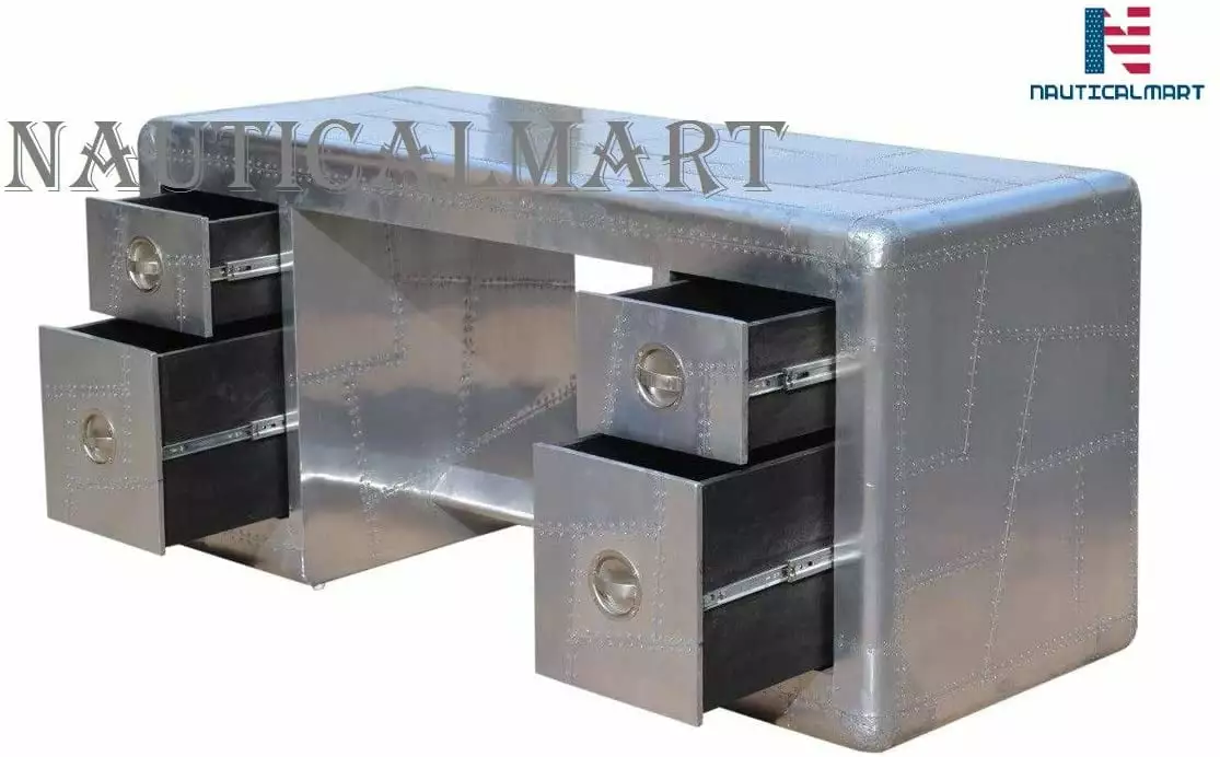 Deco Aviator Writing Desk Aluminium Table Mid Century Industrial Office Furniture NauticalMart