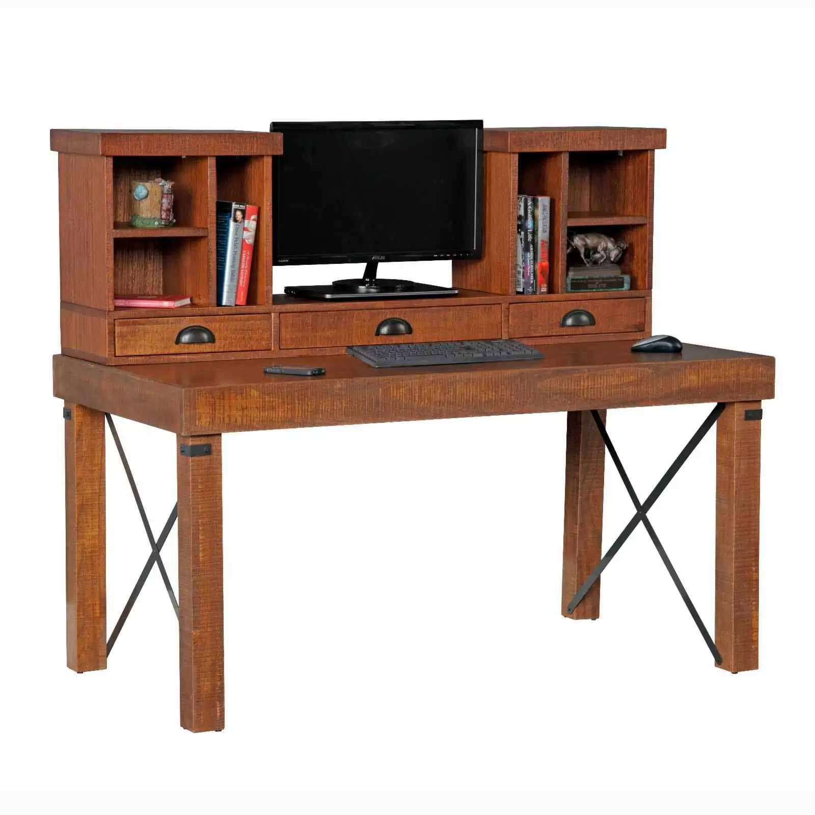 OS Home and Office Model 33220/33221 Industrial Collection Desk and Hutch - Durable Metal Frame OS Home & Office Furniture