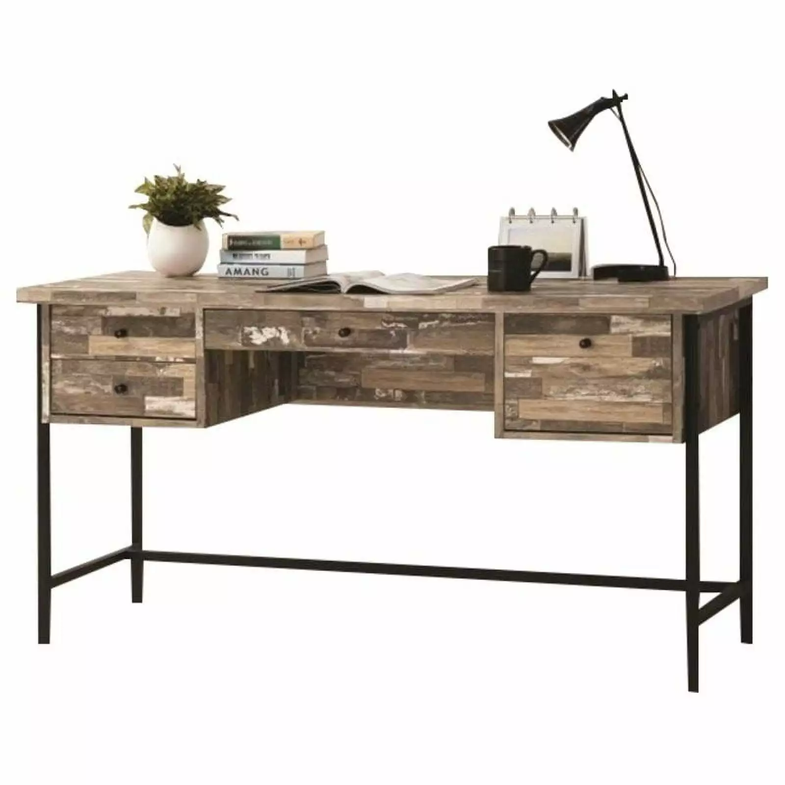 Pemberly Row Writing Desk Salvaged Cabin and Black Industrial Style Desk