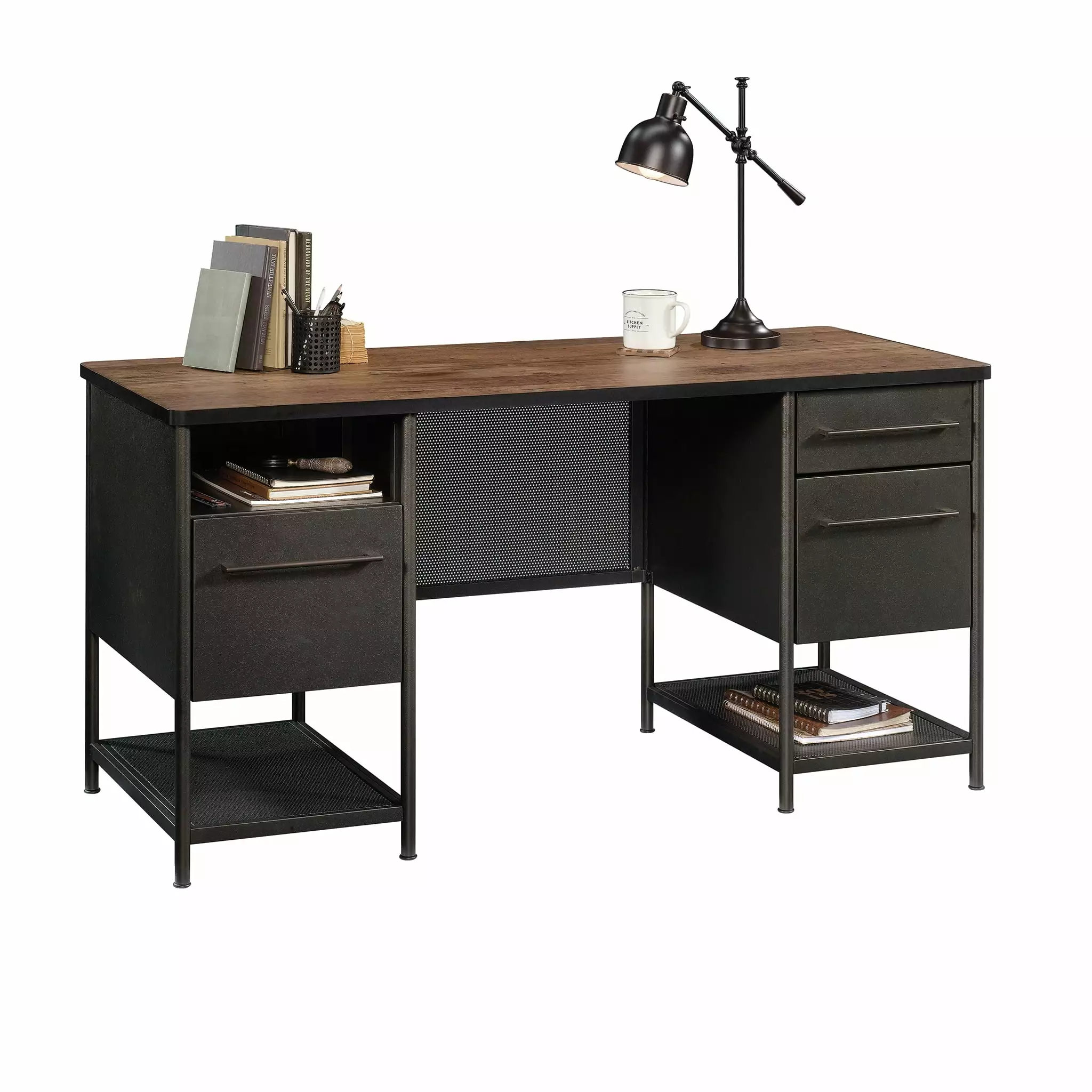 Sauder Boulevard Cafe Industrial Executive Desk Black Finish