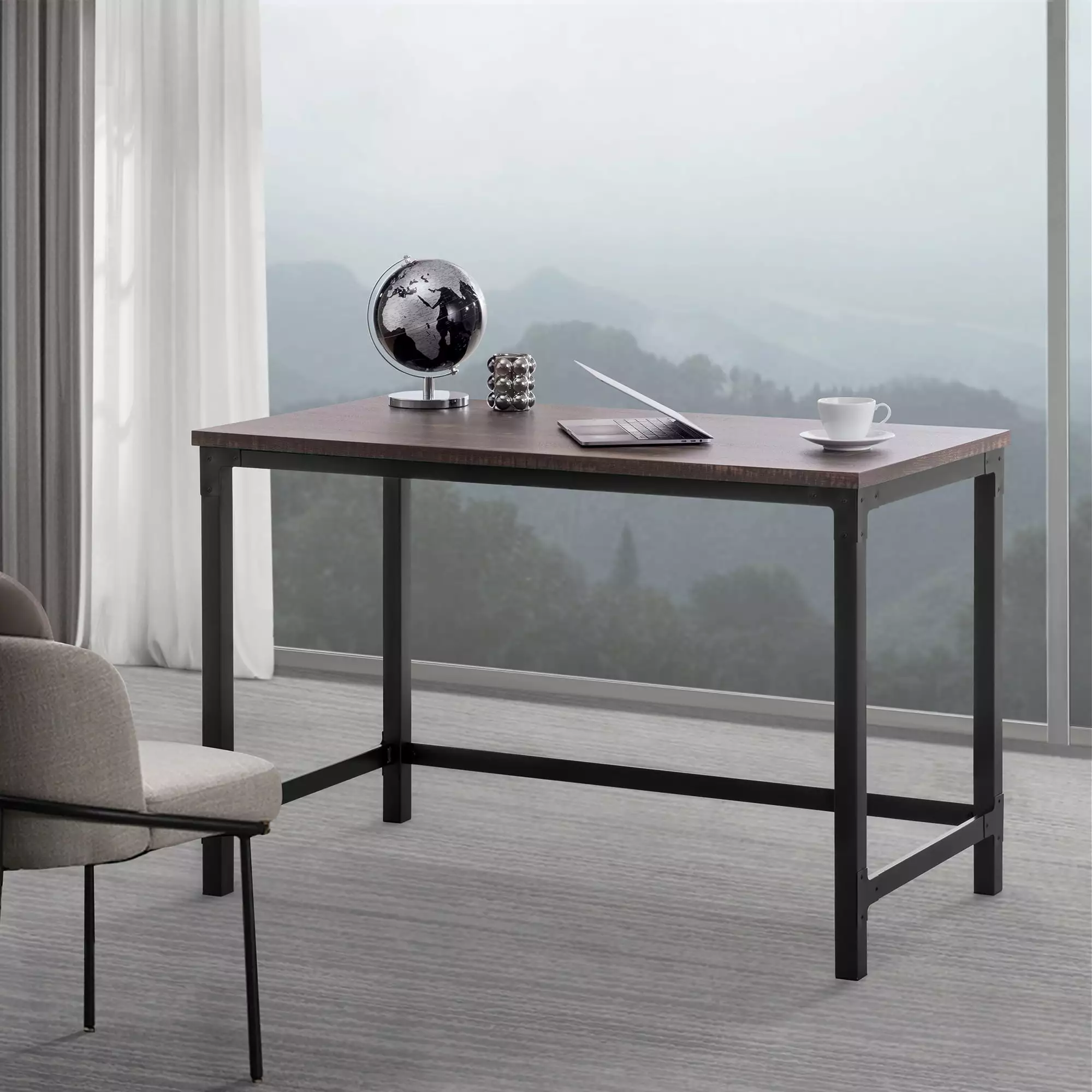 Sunjoy 48'' Simple Sturdy Industrial Design Home Office Computer Desk - Black Steel Frame Workstation Sunjoy Group