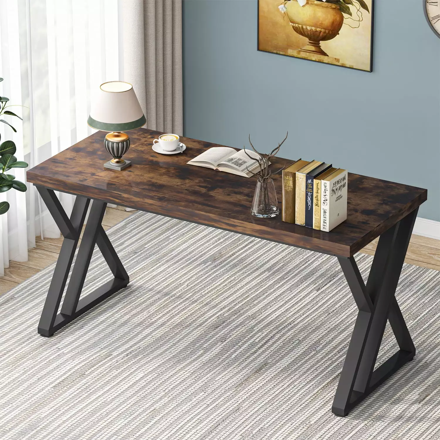 Tribesigns Industrial Writing Desk Computer Desk Extra Thicken Desktop & Stylish Metal Leg