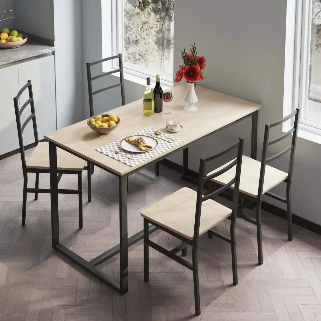 5 Piece Industrial Style Dining Set Table And 4 Chairs Backrest hs furniture