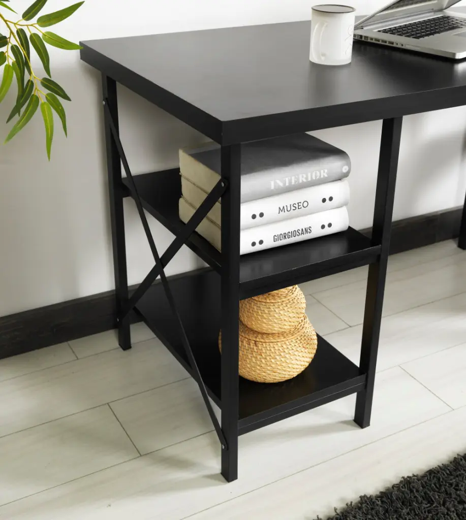 Furnish Home Store Buket Metal Frame 60 Inch Extra Wide Wood Top 4 Shelves furnia