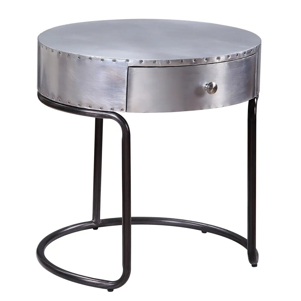 Aluminum And Black Storage End Table Silver Industrial Style Side Table furniture max