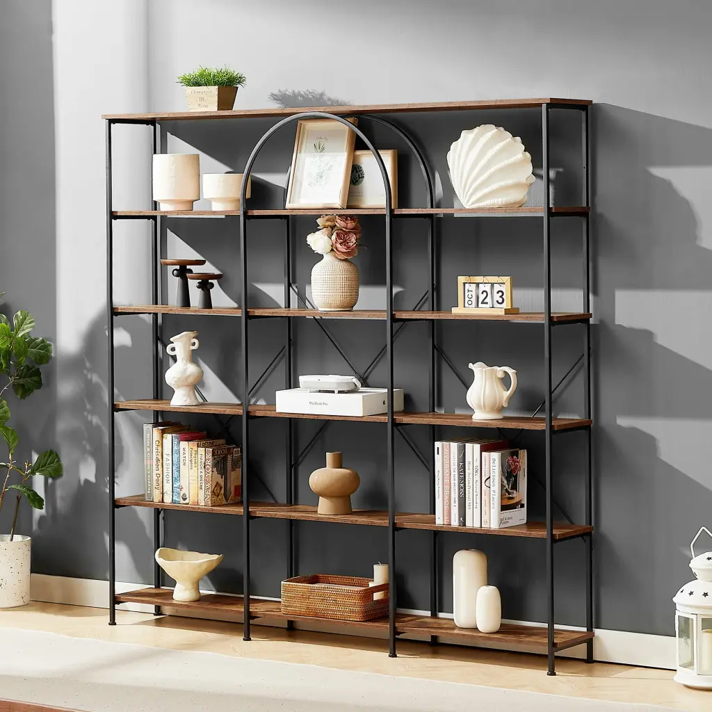 6 Tier Bookcase Open Bookshelf Vintage Industrial Style Home Office rnb