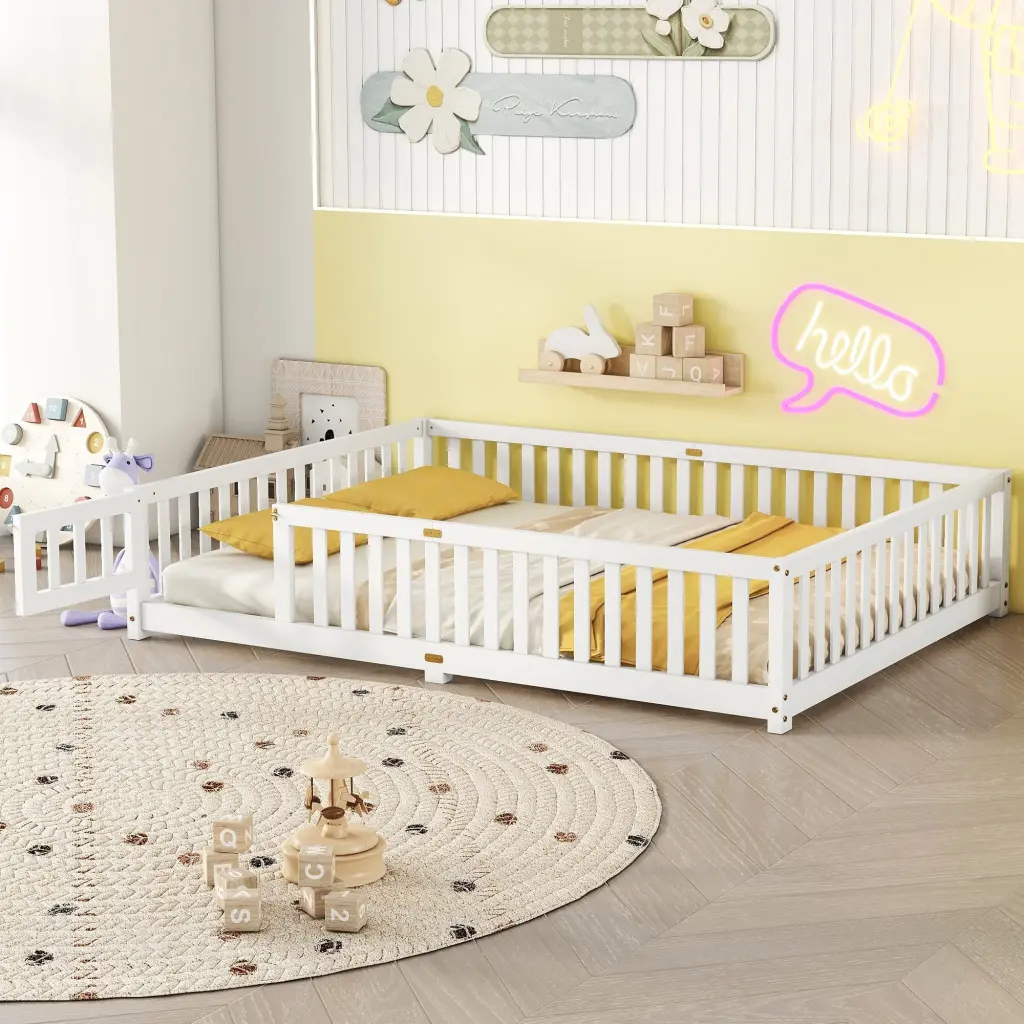 Queen Size Floor Bed Safety Guardrails and Door Kids bonwell