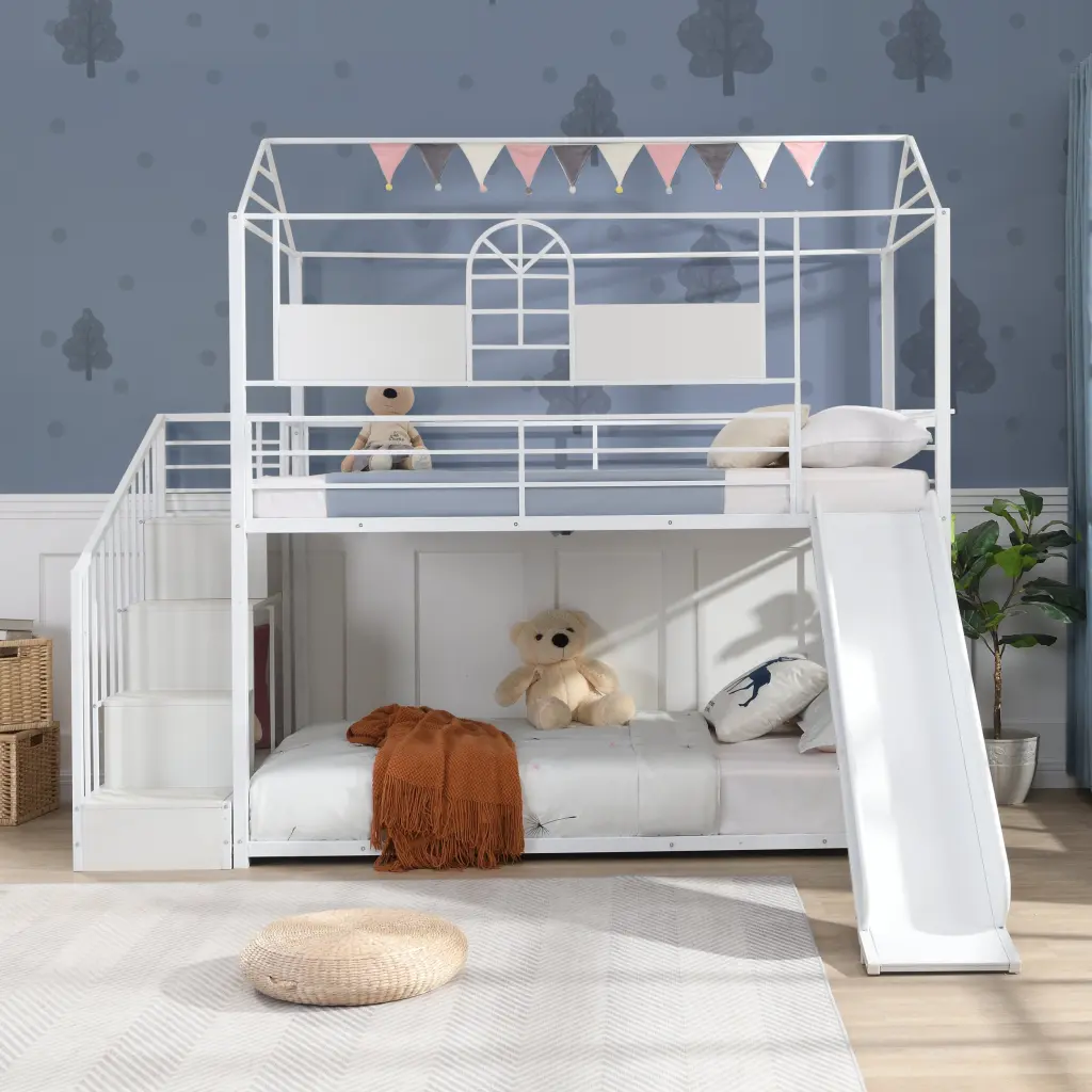 Metal Bunk Bed Slide And Steps White Kids b-r furniture