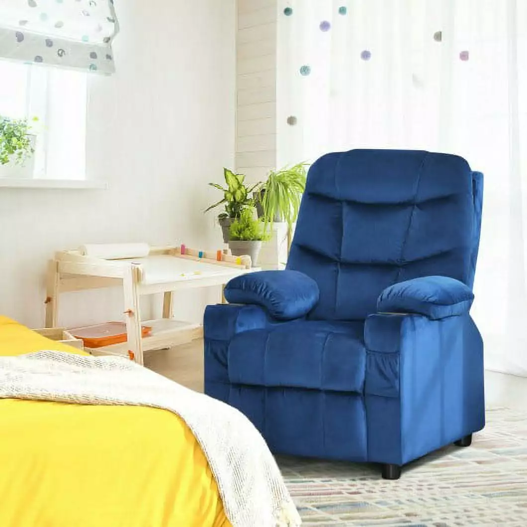 Lounge Chair Adjustable Footrest and Side Pockets Children Blue Generic