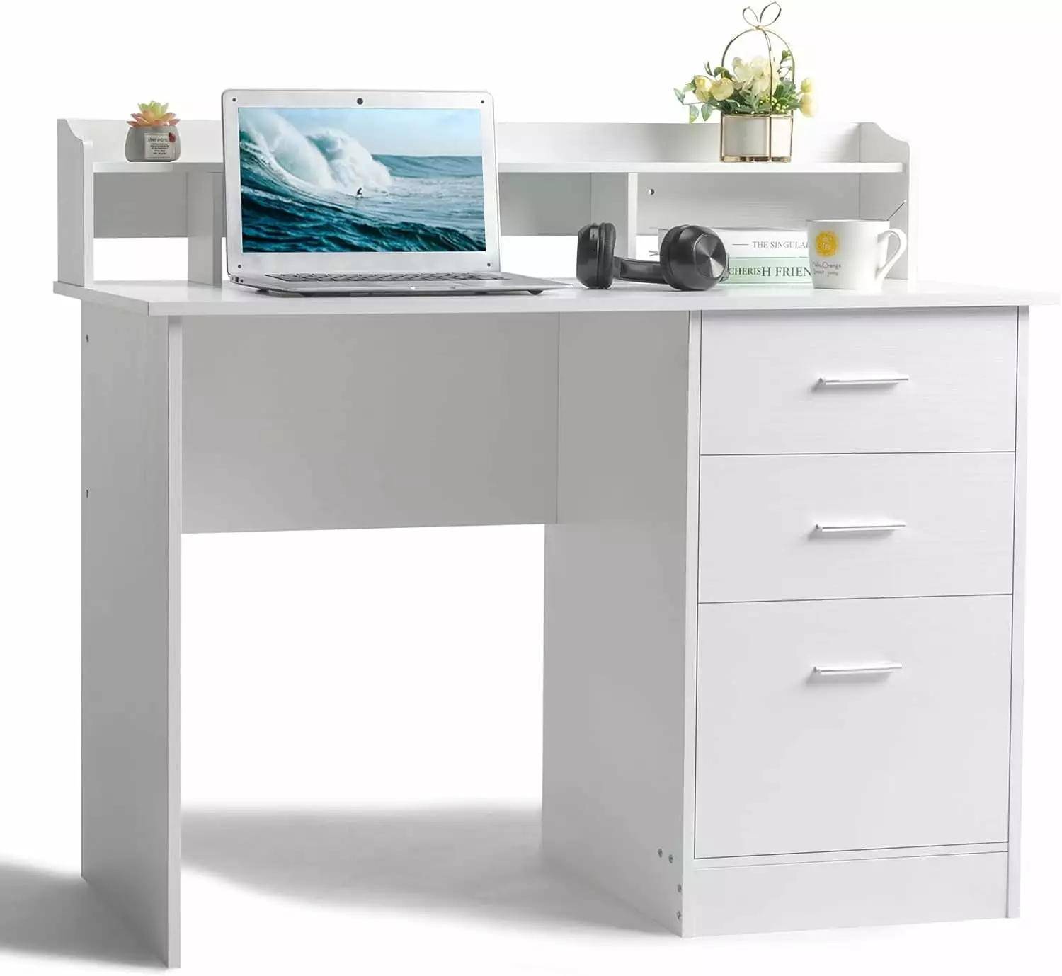 White Computer Desk Drawers and Hutch Modern Home Office Desk Kids B&B Charcoal