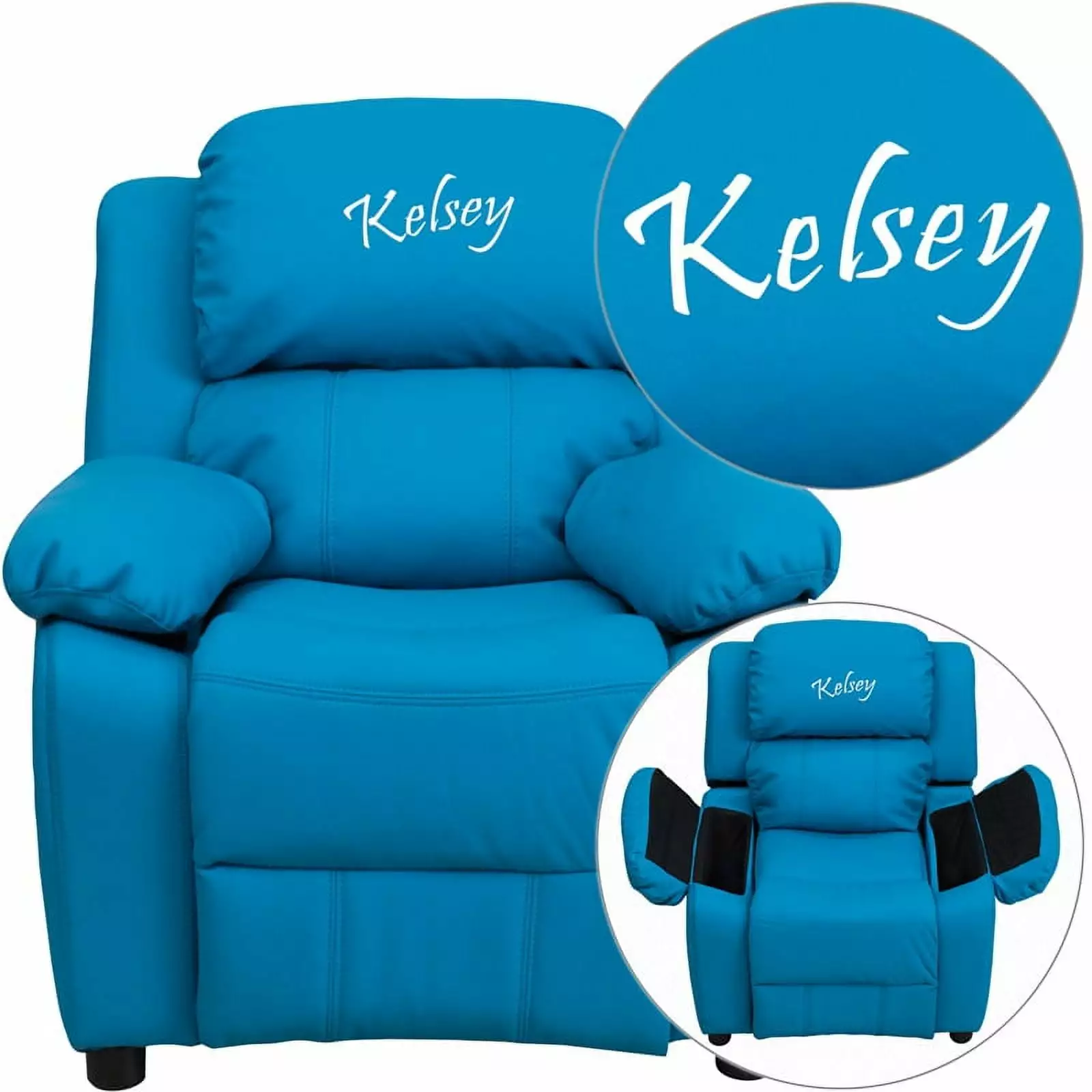 TXT Turq Vinyl Kids Recliner BT-7985-KID-TURQ-TXTEMB-GG Flash Furniture