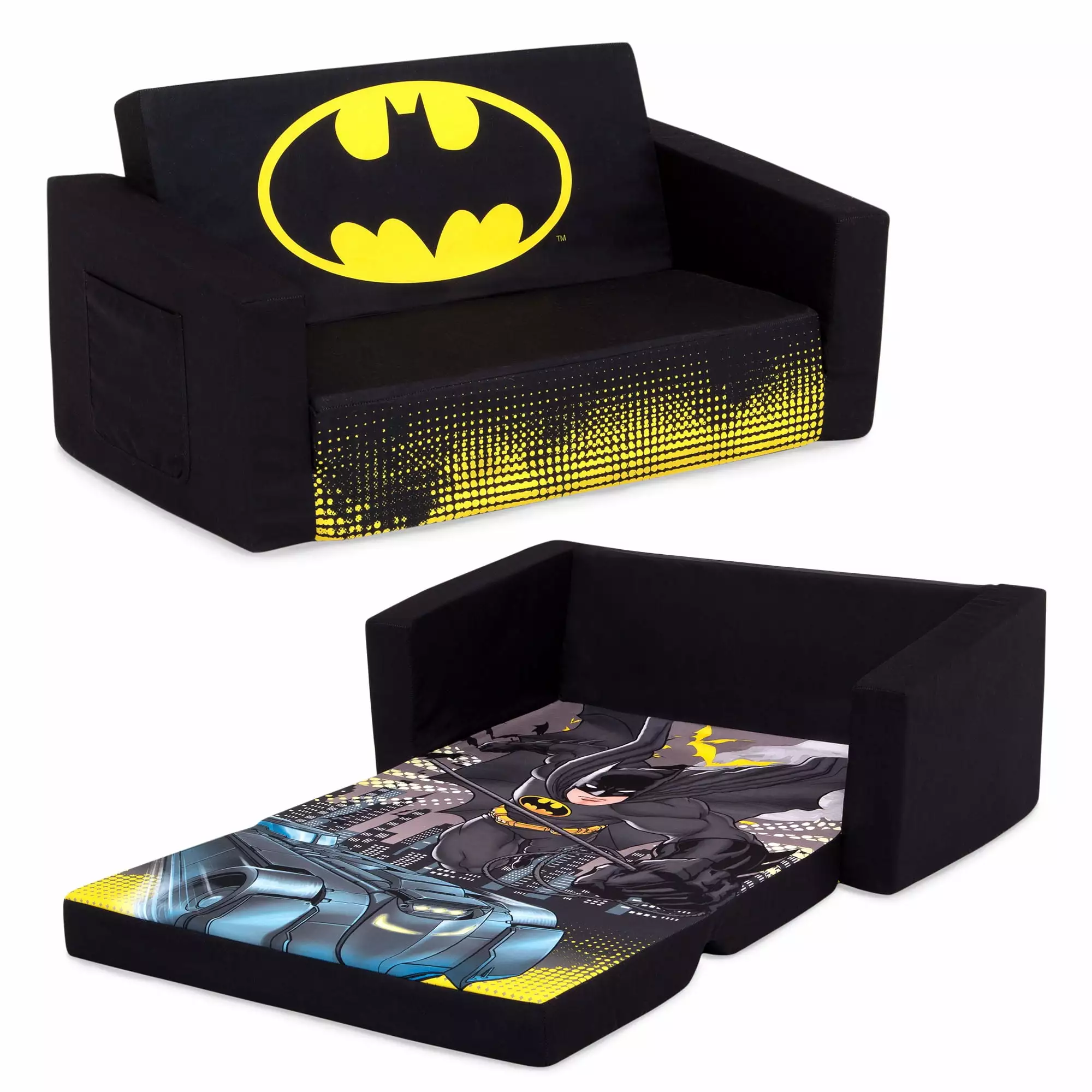 Batman Cozee Flip-Out Sofa 2--1 Convertible Sofa to Lounger Delta Children DC Comics