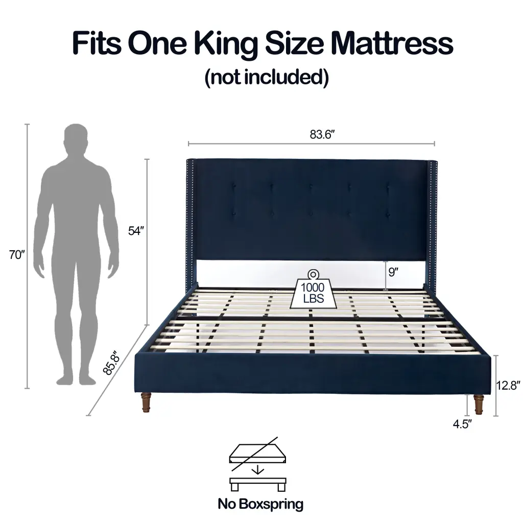 Peyton Upholstered King Bed 54 Inch High Headboard Traditional Hand Button Design house - home furniture