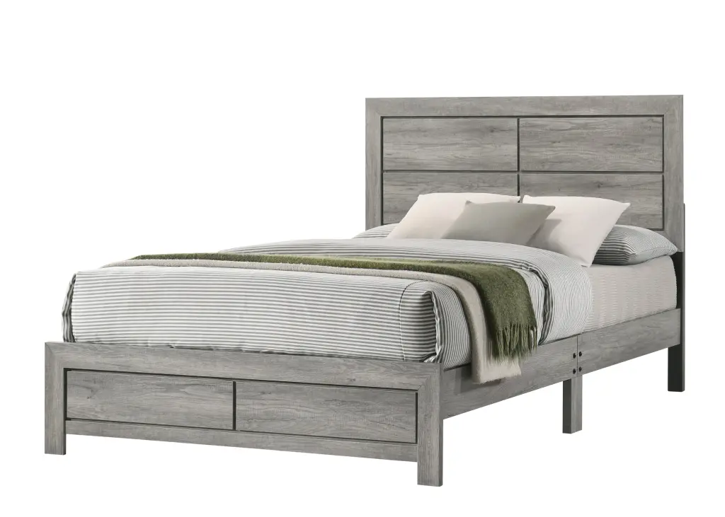 Hopkins King Bed 1 Box Gray Wood Frame crown mark inc