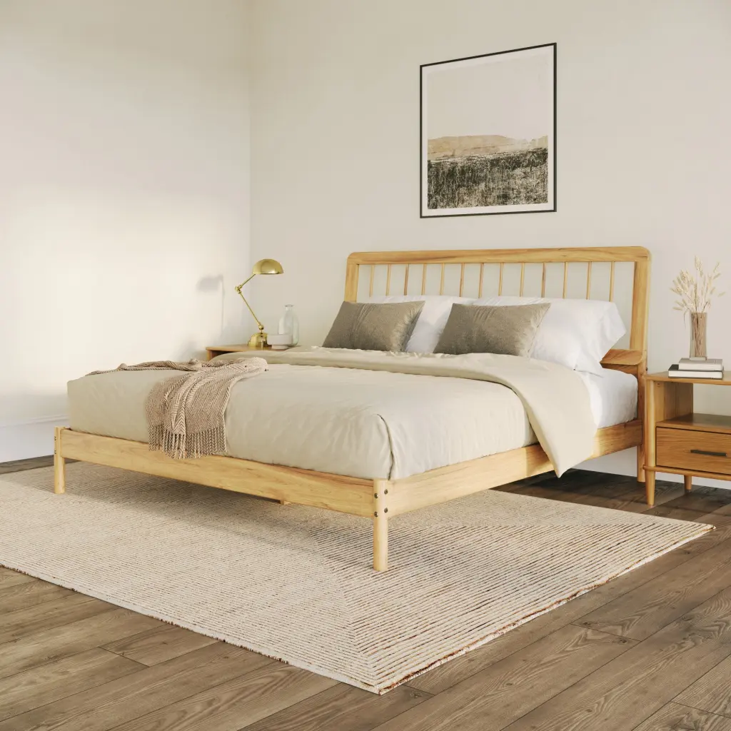 Mid Century Modern Solid Wood King Spindle Bed Natural Pine Frame walker edison