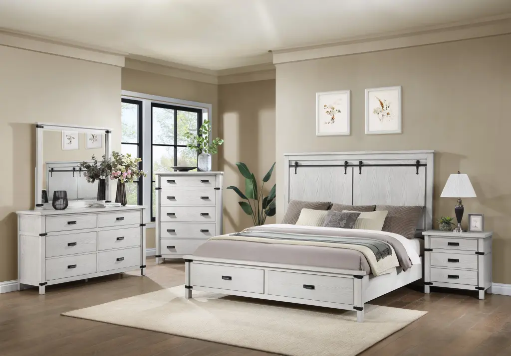 Loretta 5 Piece King Bedroom Set Antique Wood Finish Modern Style galaxy home furnishings